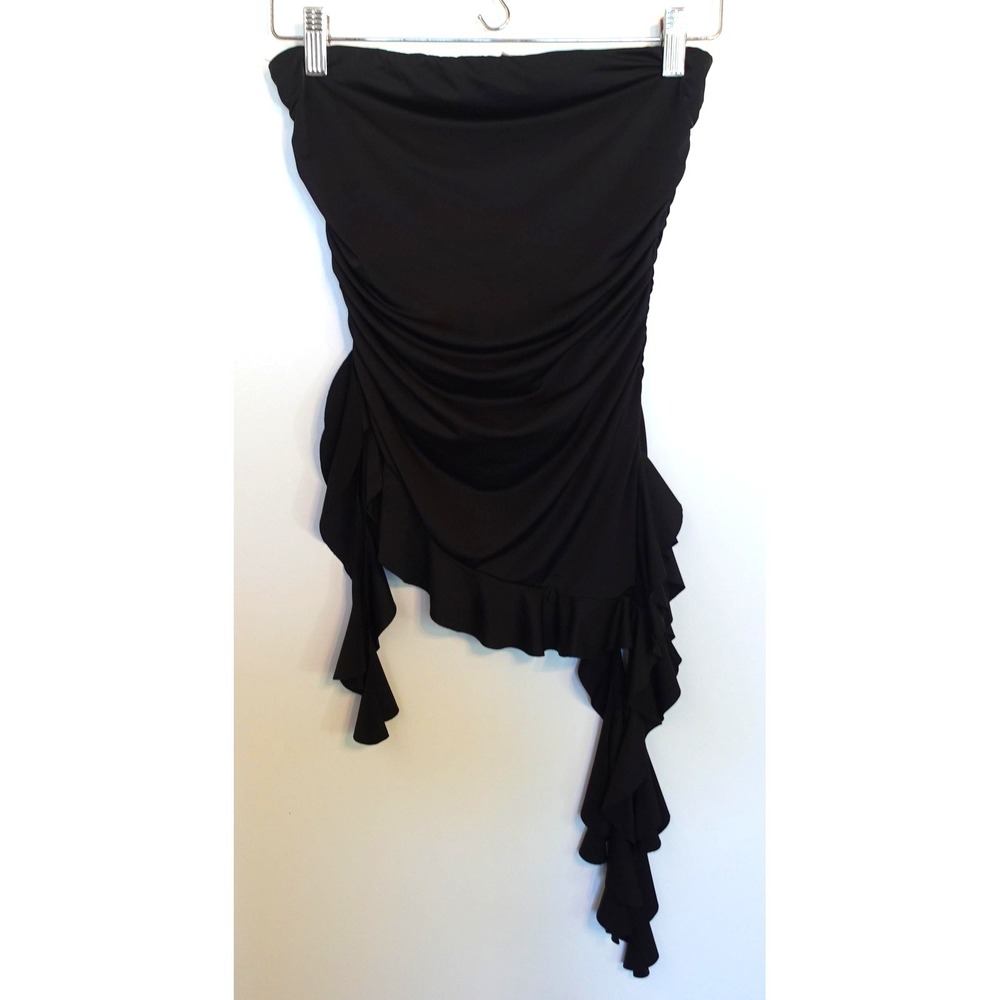 Y2K Top Small Black Strapless‎ Asymmetric Ruffle Fairy Grunge Whimsigoth Witchy